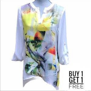 Michael Tyler White/Multi Asymmetrical Blouse NEW